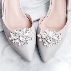 Shoe clips elegance elegant crystal silver tone wedding bridal party new large